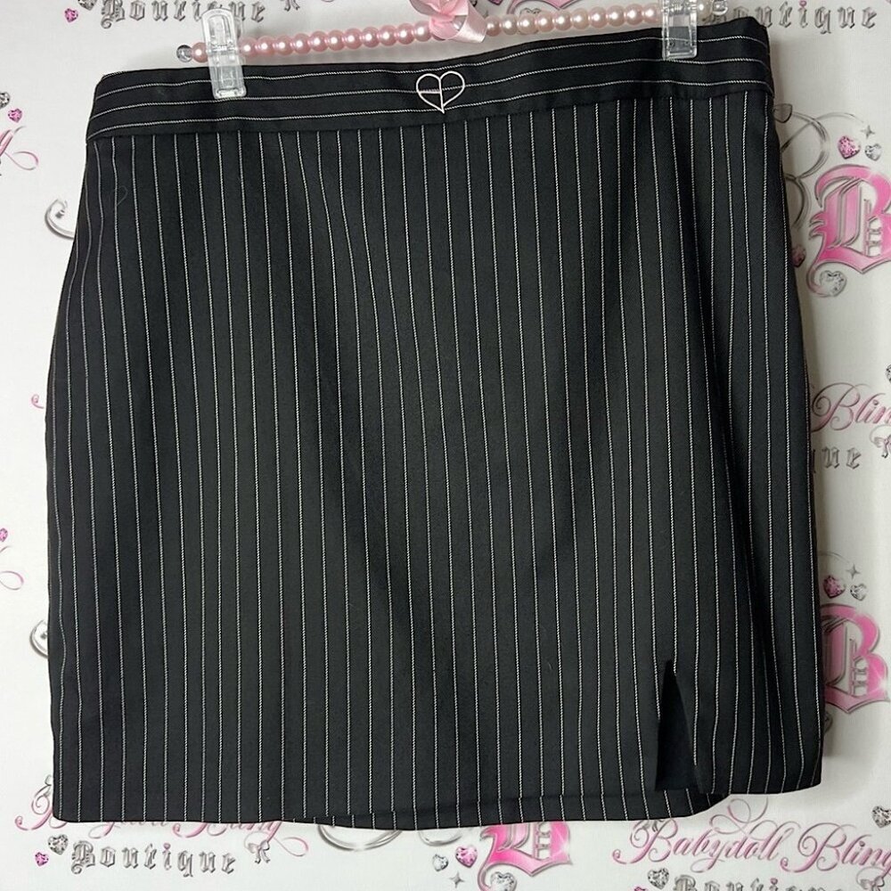 H&M divided skirt stripes mini heart logo Black Pinstripe Pencil Skirt